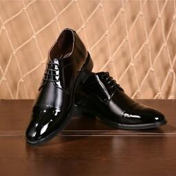 کفش مردانه دامادی پاشنه مخفی مدل سوزنی ایتالیایی طرح 1 رنگ مشکی 