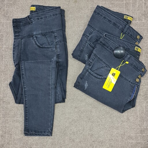 شلوار جین زنانه،سایز بزرگ از 42الی 50،گن دار،قد 100،فاق بلند ،رنگ ذغالی،تولید ایران