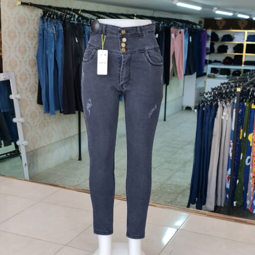 شلوار جین زنانه،سایز بزرگ از 42الی 50،گن دار،قد 100،فاق بلند ،رنگ ذغالی،تولید ایران