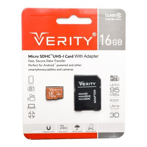 رم موبایل وریتی مدل 16GB MicroSDHC 95MBS گیگ خشاب دار رم 16 گیگ ، کارت حافظه