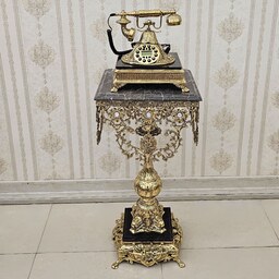 میز تلفن برنزی مدل آفتابگردان مشکی با تلفن رومیزی کد 1818 ( میز تلفن برنجی)