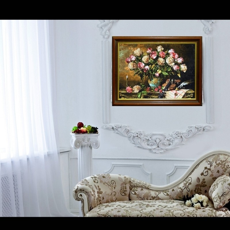 تابلو فرش سبد گل سبک وینتج  با کیفیت HD مناسب دکوراسیون و هدیه سایز 70 در 50