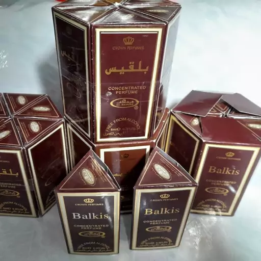 عطربلقیس عربی ساخت شرکت الرحاب دبی درجه یک دربسته بندی کارتنای سه گوش ووزن 6میل