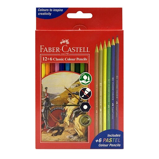 مداد رنگی 12 به علاوه 6 رنگ جعبه مقوایی فابرکاستل FABER CASTELL 