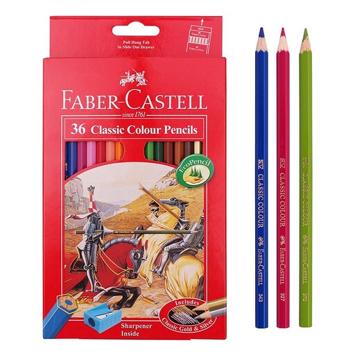 مداد رنگی 36 رنگ جعبه مقوایی فابر کاستل FABER CASTELL به همراه مدادتراش 