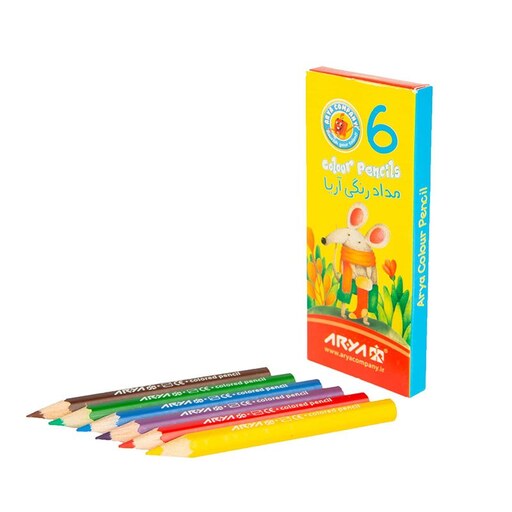 مداد رنگی 6 رنگ جعبه مقوایی کوتاه آریا 