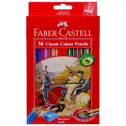 مداد رنگی 36 رنگ جعبه مقوایی فابر کاستل FABER CASTELL به همراه مدادتراش 