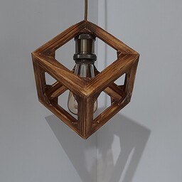 لوستر یا چراغ اویز چوبی مدل مکعب