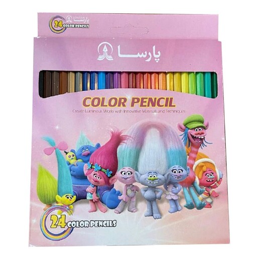 مداد رنگی 24 رنگ پارسا مدل trolls لوازم التحریر فانتزی