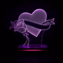 چراغ خواب و تزئینی سه بعدی  طرح عاشقانه قلب و گل  - LED کم مصرف 