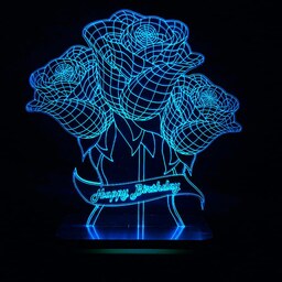 چراغ خواب و چراغ تزئینی سه بعدی طرح دسته گل تولدت مبارک کد 1151  سان لیزر - LED کم مصرف 