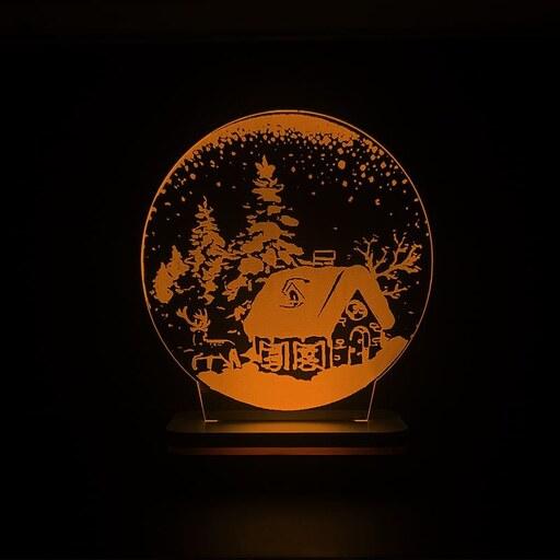 چراغ خواب و تزئینی سه بعدی مدل کلبه برفی  - lED  کم مصرف سان لیزر 