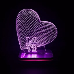 چراغ خواب سه بعدی طرح عاشقانه قلب و لاو پایه مستطیل سان لیزر 