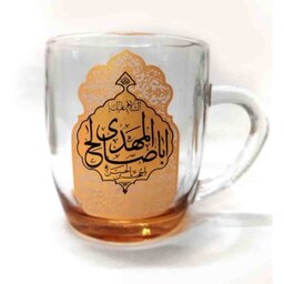 102802-لیوان شیشه ای دسته دار شفاف طلایی یا اباصالح المهدی عج-سلام علی آل یس