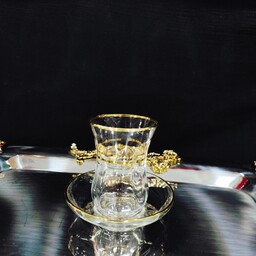 فنجان و نعلبکی کمرباریک  لب طلایی پاشا باغچه سایز کوجک  