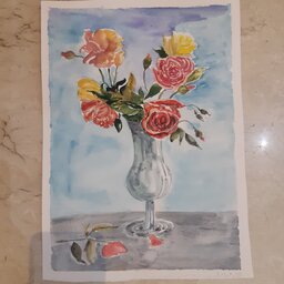نقاشی آبرنگ طرح گل و گلدان 