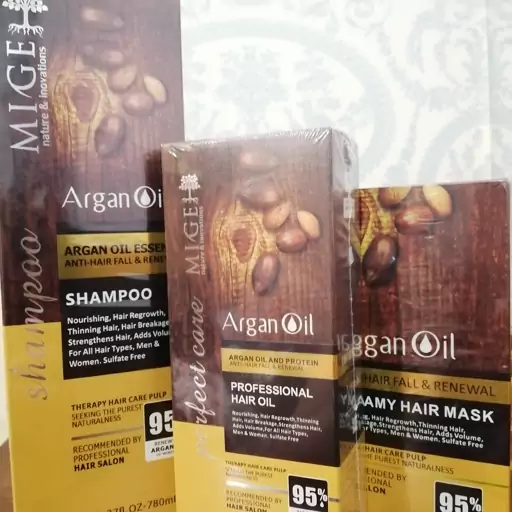 شامپو و ماسک و روغن مو  آرگان میگ  Mige Argan  بدون سولفات (3محصول)