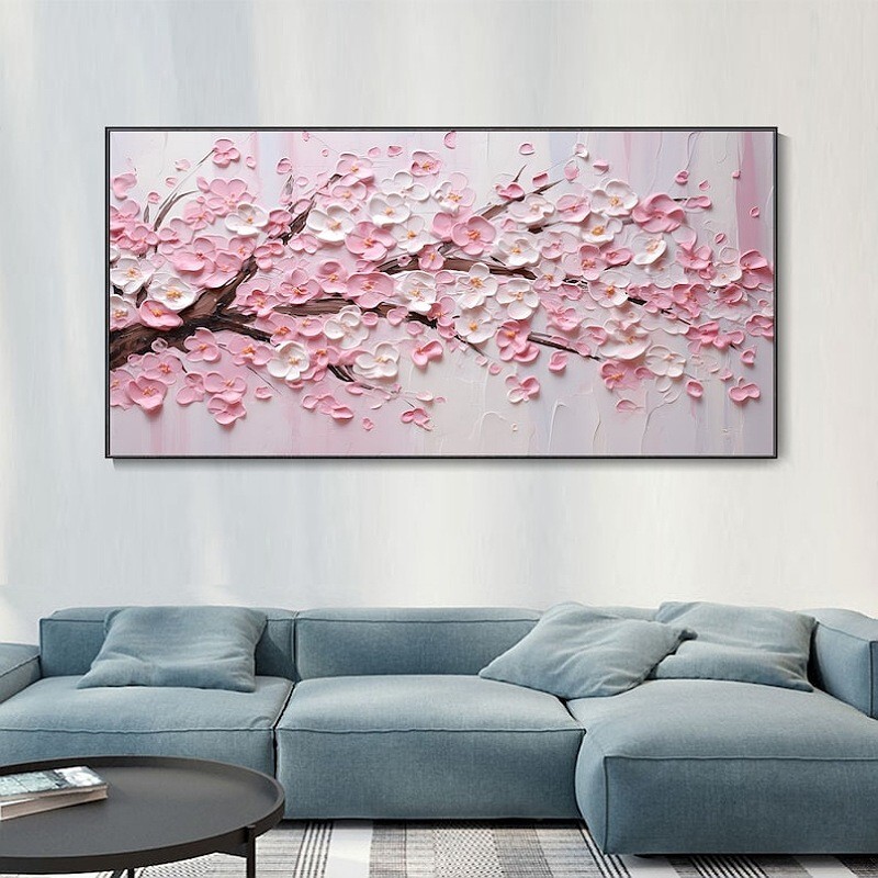 تابلو نقاشی دکوراتیو شکوفه گل برجسته ابعاد 60در 120