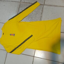 تی شرت آستین بلند جنس نخ پنبه رنگبندی زرد و صورتی تند فری سایز تا 46