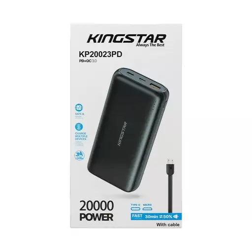 پاوربانک شارژر همراه کینگ استار Kingstar مدل KP20023PD با ظرفیت 20000 میلی آمپر