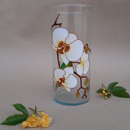گلدان شیشه ای ویترای طرح گل ارکیده سفید 