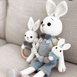 ست بند پستونک  جغجغه  دندونی و عروسک آغوشی مدل خرگوش