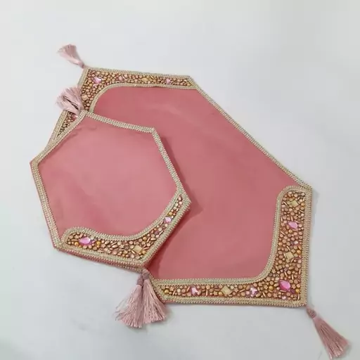 رومیزی سه تکه مخمل سنگ دوزی شده 