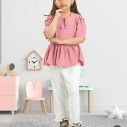 تیشرت شلوار شومیز شلوار ابروبادی پوم پوم دار دخترانه دوخت سفارشی مطابق با سایز و رنگ دلخواه شما