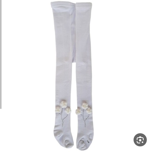 جوراب شلواری ساق شلواری دخترانه جواب دار طوسی روشن و سفید سایزبندی