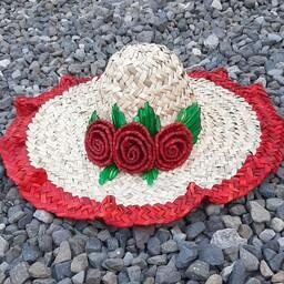 کلاه حصیری گلدار برای بانوان و کودکان در رنگ های صورتی و قرمز 