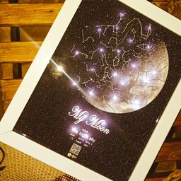 قاب بک لایت ( چراغدار) شاینی نقشه ستاره شب و فاز ماه سایز 20 در 25 سانتی متر 
