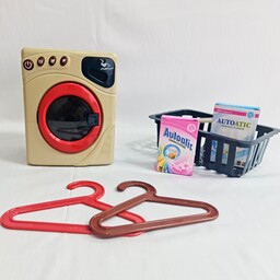 ماشین لباسشویی اسباب بازی  خارجی مدل mini appliance  تک رنگ به همراه دو عدد آویز لباس،یک عدد سبد رخت و دو  جعبه پودر  