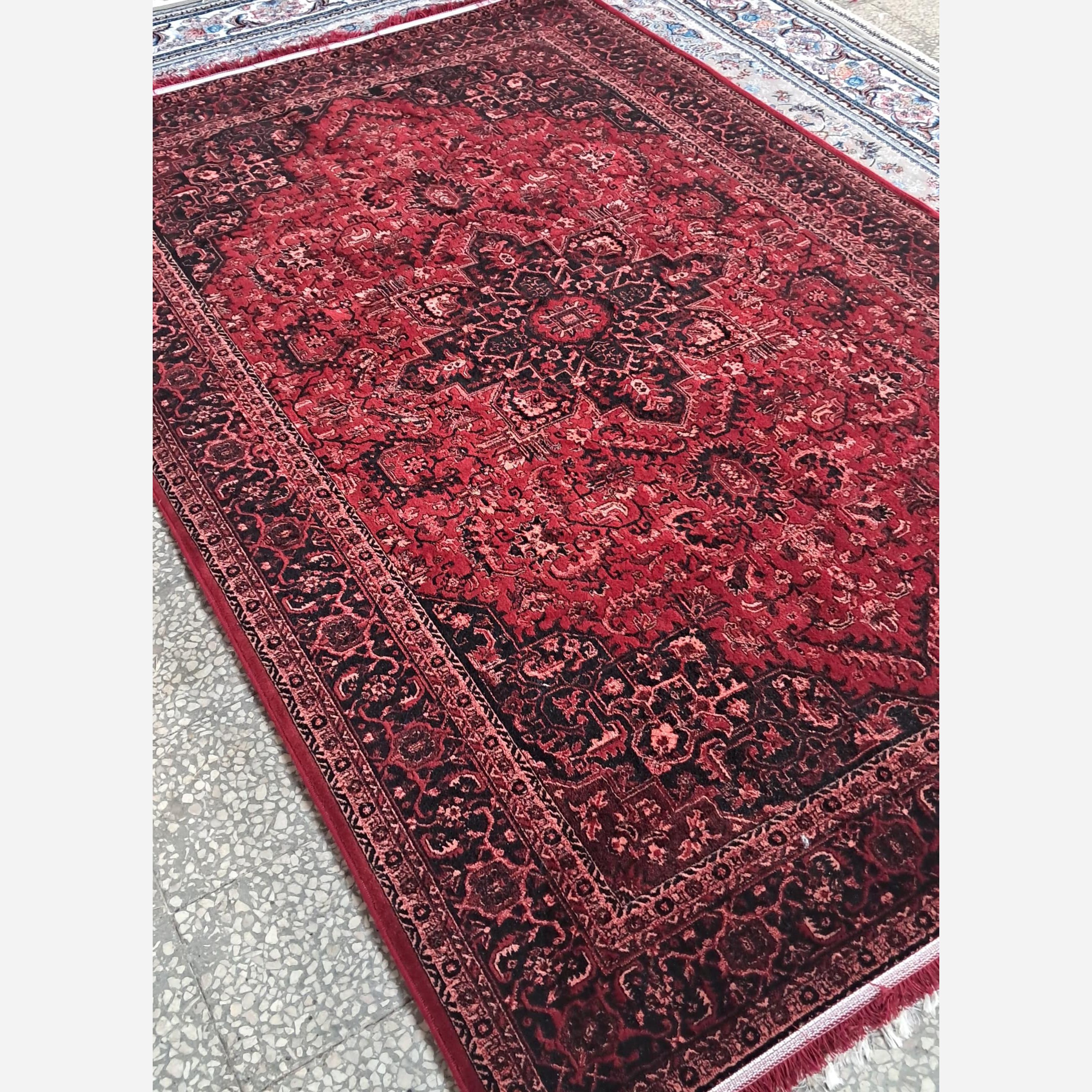 فرش کاشان طرح زیبا و پرفروش هریس لاکی رنگ ( روناسی) سایز 9 متری