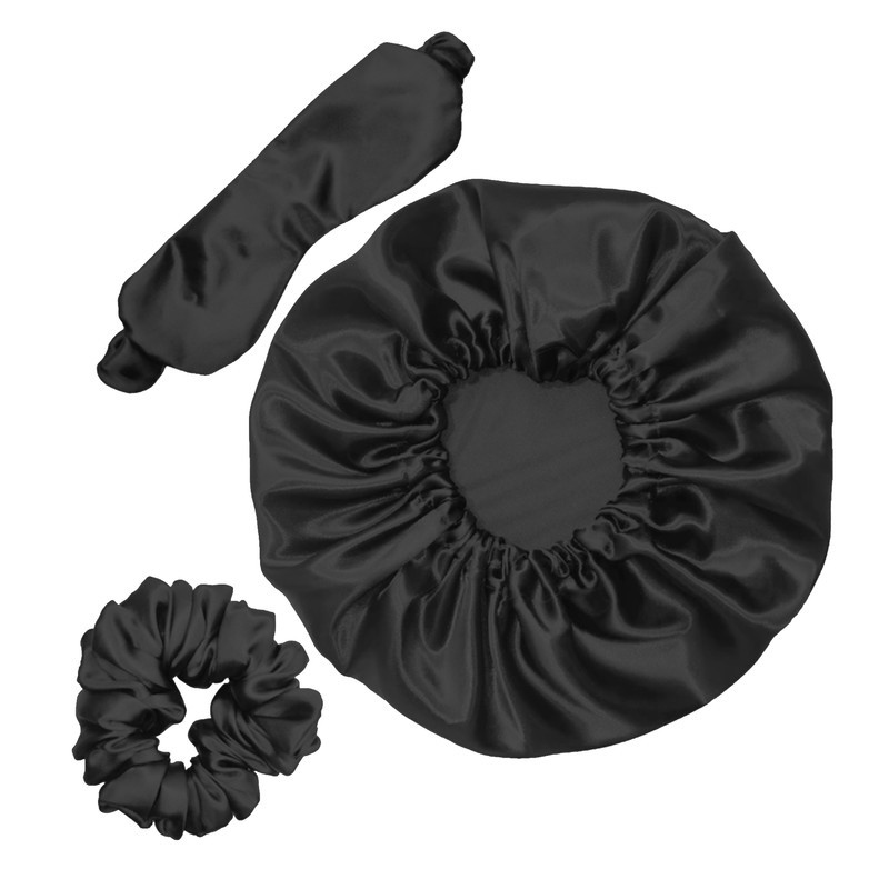 کلاه خواب زنانه مدل ساتن کد M  به همراه چشم بند و کش مو