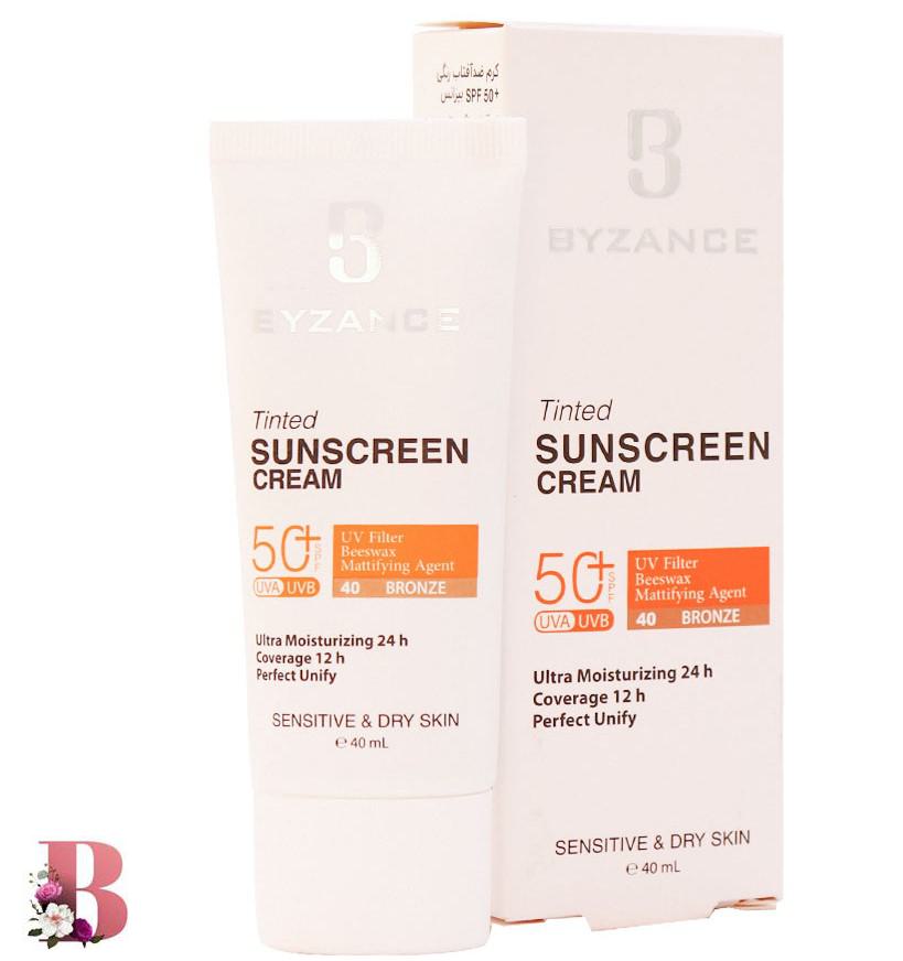 کرم ضد آفتاب برنز بیزانس مدل 40 مناسب پوست خشک و حساس حجم 40 میلی لیتر | Byzance Sun Protection Cream BRONZE Foundation 