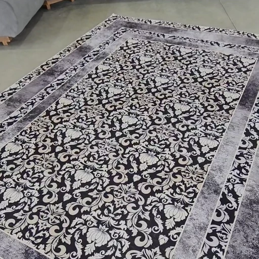 فرش چاپی مدرن طرح مستطیل جنس مخمل هازان تُرک ضد حساسیت با زیره ضد سُر (پس کرایه)