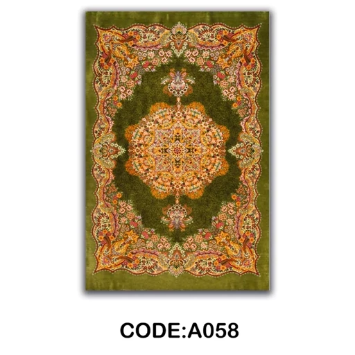 فرشینه مخمل ترک طرح سنتی زمینه سبز و نارنجی  058 (پس کرایه)