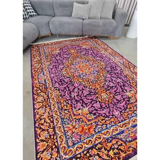 قیمت خرید فرش چاپی مخمل سنتی بنفش نارنجی کد 029 (پس کرایه)