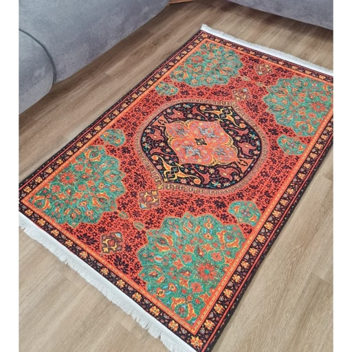 فرش چاپی هازان ترک طرح ابریشمی 079 (پس کرایه)