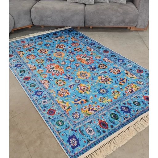 فرشینه مخمل افشان آبی فیروزه ای A043 (پس کرایه)