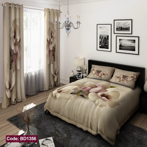 ست کامل ژورنالی روتختی دونفره 6 تیکه گلدار کرم BD1356 (پس کرایه)