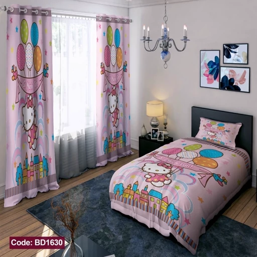 ست کامل ژورنالی رو تختی چاپی دخترانه کیتی کد bd1630 (پس کرایه)