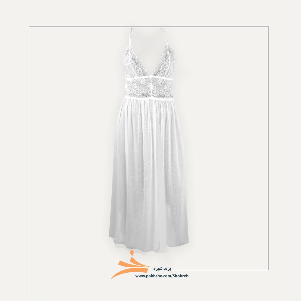 لباس خواب بلند چاک دار سفید برند شهره کد 403501