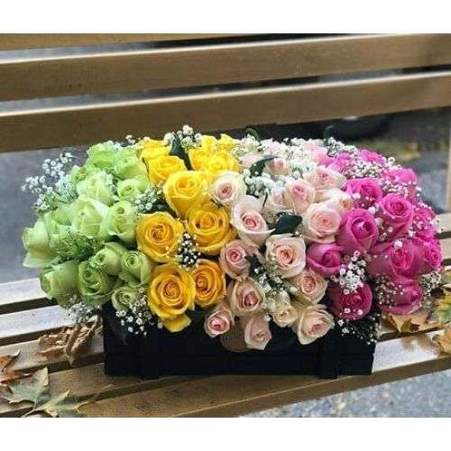 باکس گل رز رنگین کمان a338