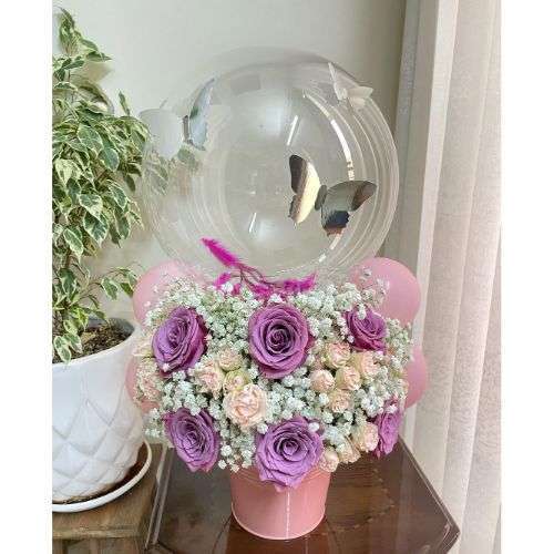 باکس گل رز با بادکنک a288