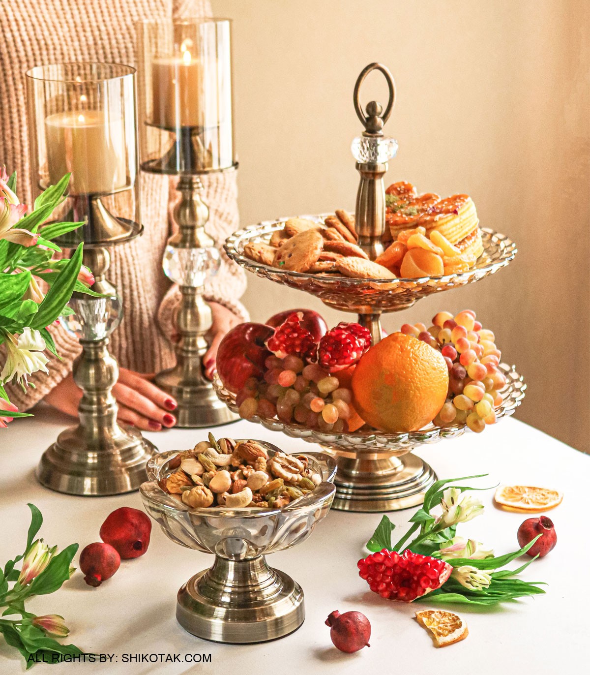 سرویس جاشمعی و ظرف یلدایی پایه برنزی مدل آرمیلا