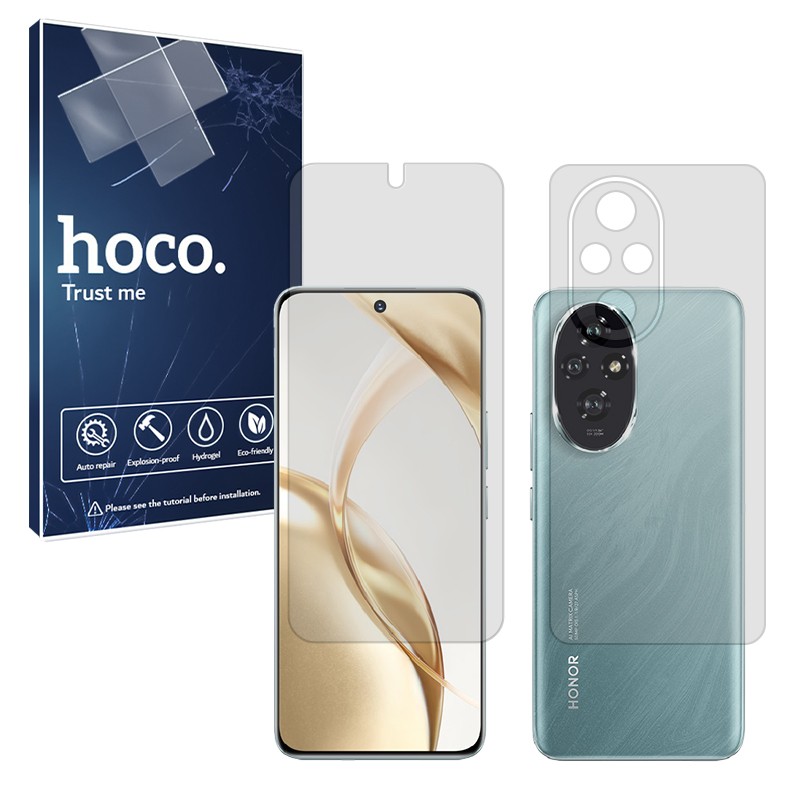 گلس آنر 200 مدل شفاف هیدروژلی به همراه محافظ پشت گوشی (گلس Honor 200 براق) برند hoco