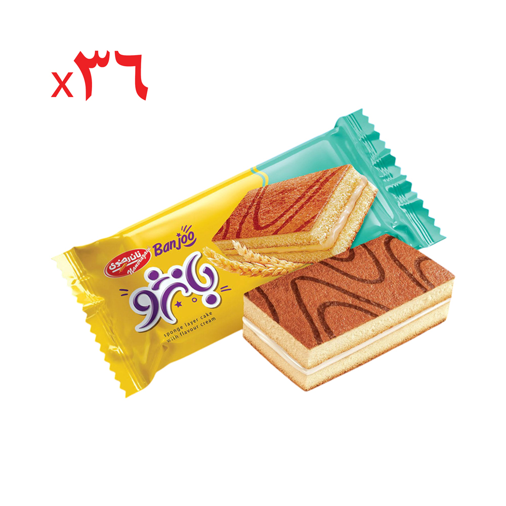 کیک اسفنجی بانژو نان رضوی 40 گرم - کارتن 36 عددی