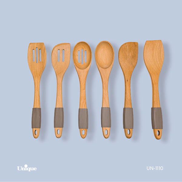 کفگیر و ملاقه تک چوبی دسته سیلیکونی یونیک کد UN-1110