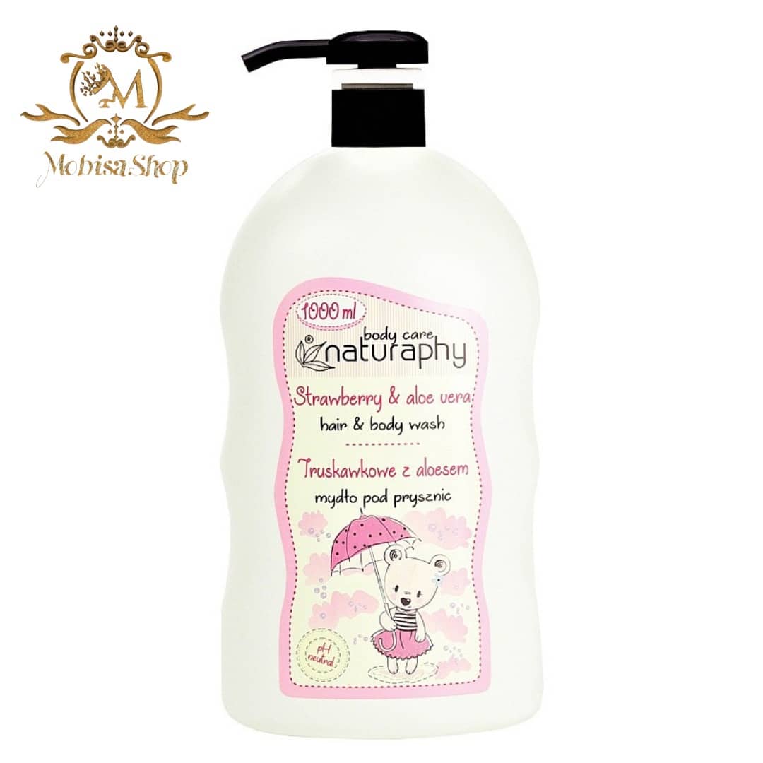 شامپو سر و بدن کودک naturaphy توت فرنگی و آلوئه ورا حجم 1000 میل